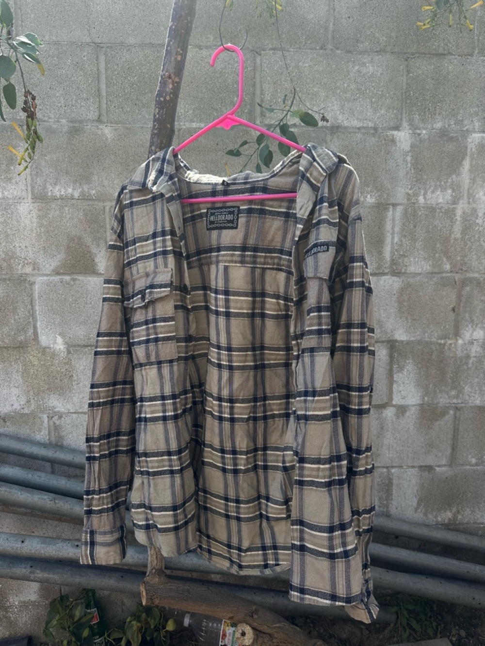 Plaid Hooded Shirt Jacket in Light Brown by Billabong